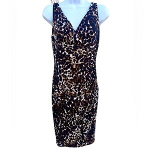 Lauren Ralph Lauren Faux Wrap Ruched Leopard Print Cocktail Dress